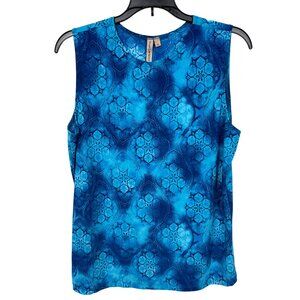 Susan Lawrence Tank Top Womens XL Blue Geo Liquid Knit Stretch Business Casual